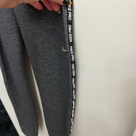 NikePro Gray Leggings with metallic gold and black trim SMALL - Picture 5 of 8